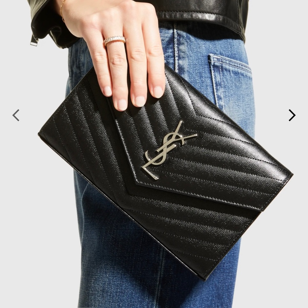 YSL - Monogram Large Grain de Poudre Calfskin Wallet on Chain